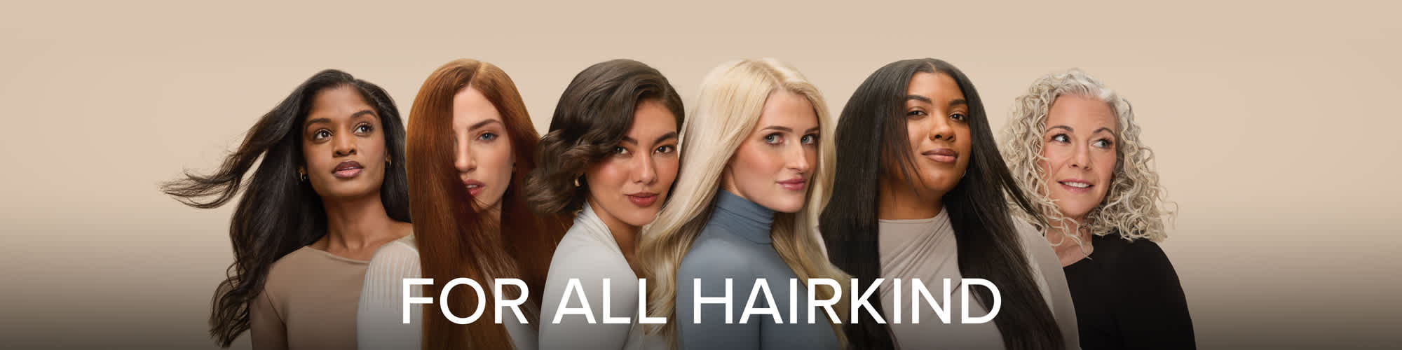 Shark Beauty Glam “For All Hairkind” banner—showcasing diverse hair types with a golden styling tool.
